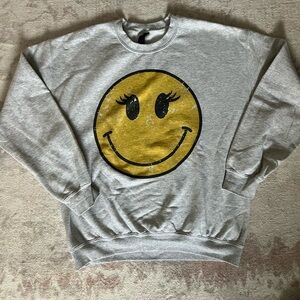 Gray Sweatshirt with Yellow Smiley Face